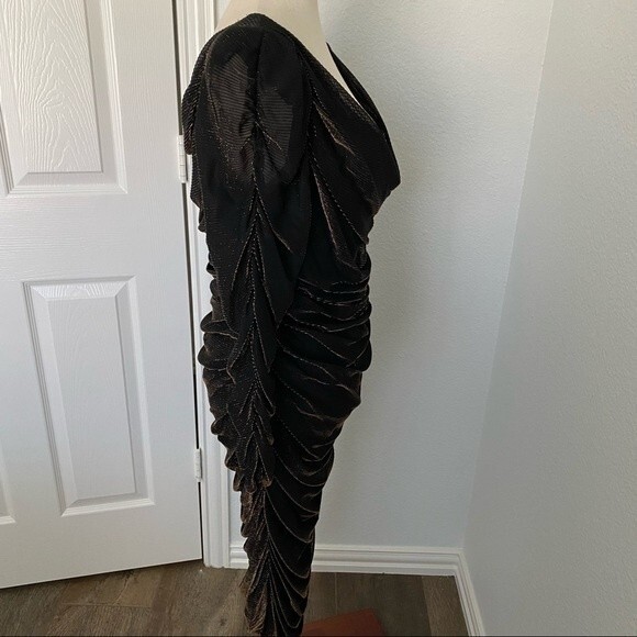 New Leaf Samir Copper Shimmer Black Body Con Rare Dressy Prom Sexy Ruche Size 12 - Picture 8 of 12